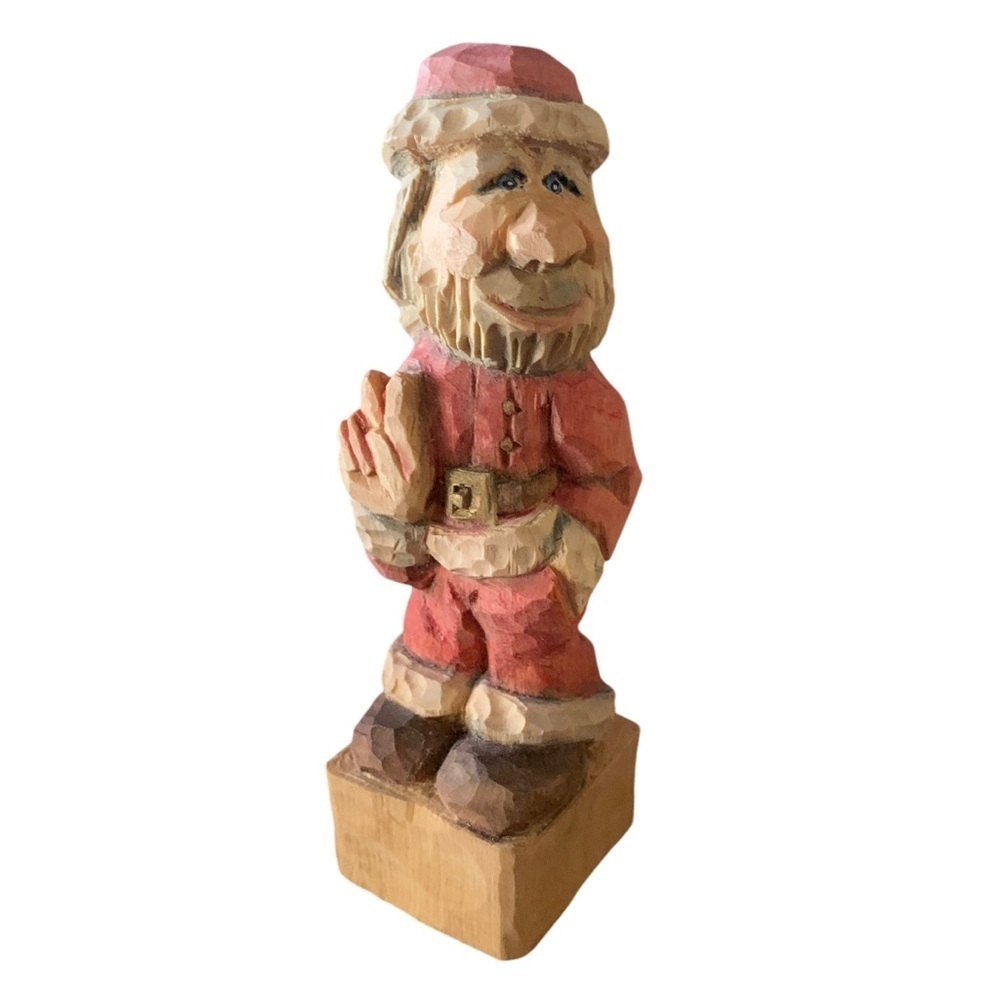 Handcrafted Carved Artist Signed Wooden Peace Santa Figurine 6” in